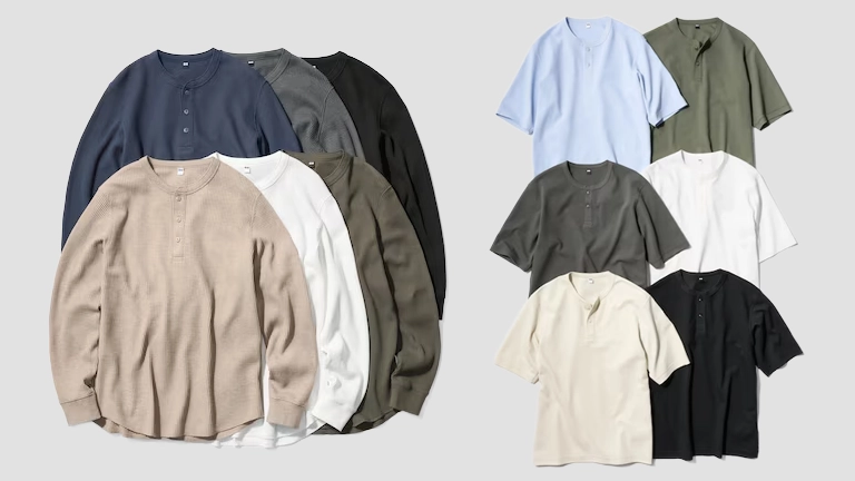 ワッフルヘンリーネックTシャツ（長袖）／ドライワッフルヘンリーネックTシャツ